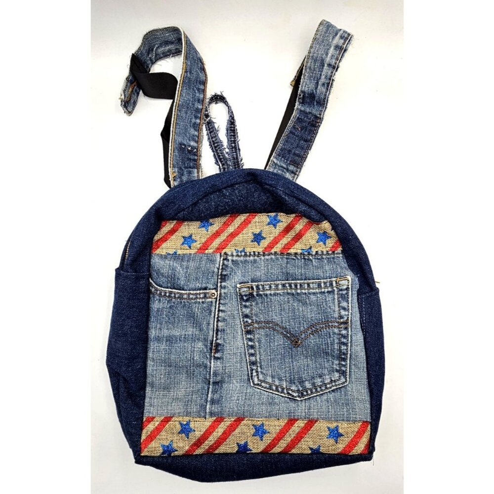 Levi's Vintage Blue Denim Jeans Bag / Purse / Back Pack Strap Two Lined Pockets